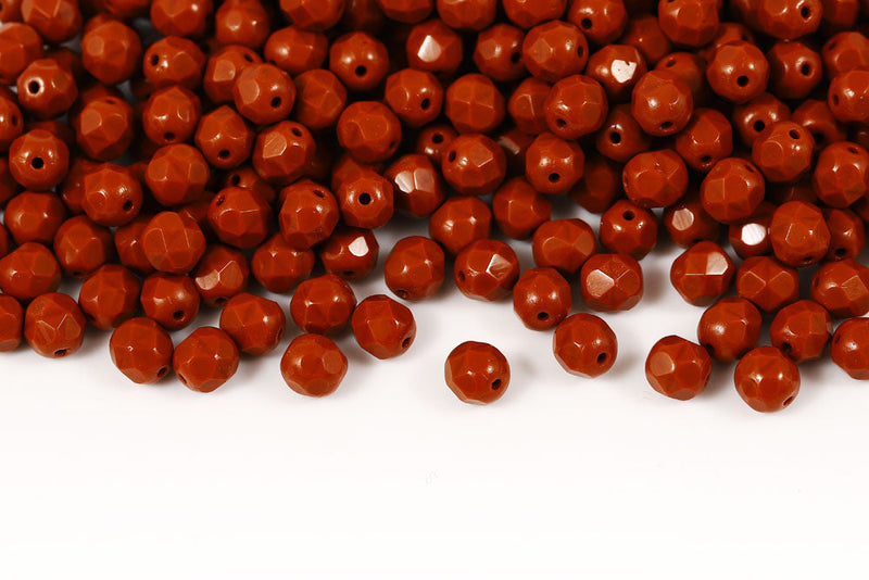 Czech Fire Polished 6mm Opaque Chocolate Round Beads