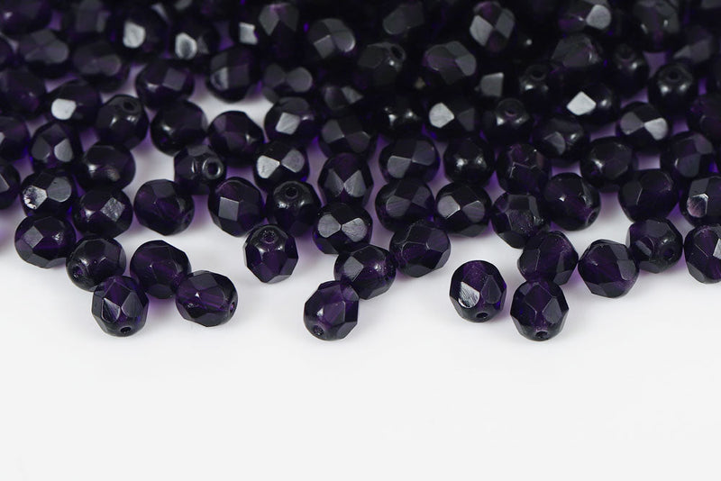 Czech Fire Polished 6mm Tanzanite Round Beads