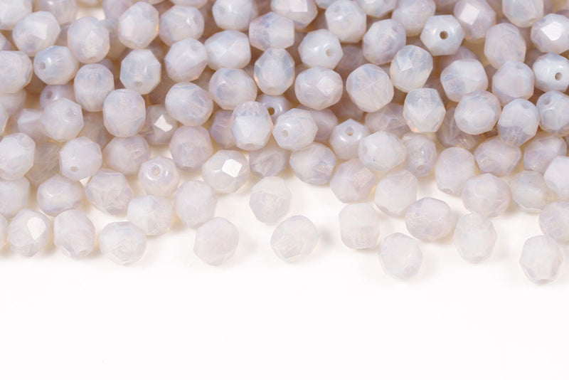 Czech Fire Polished 6mm Opal Lt.Purple Round Beads