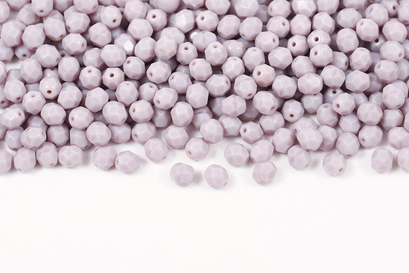 Czech Fire Polished 6mm Opaque Lt.Amethyst Round Beads