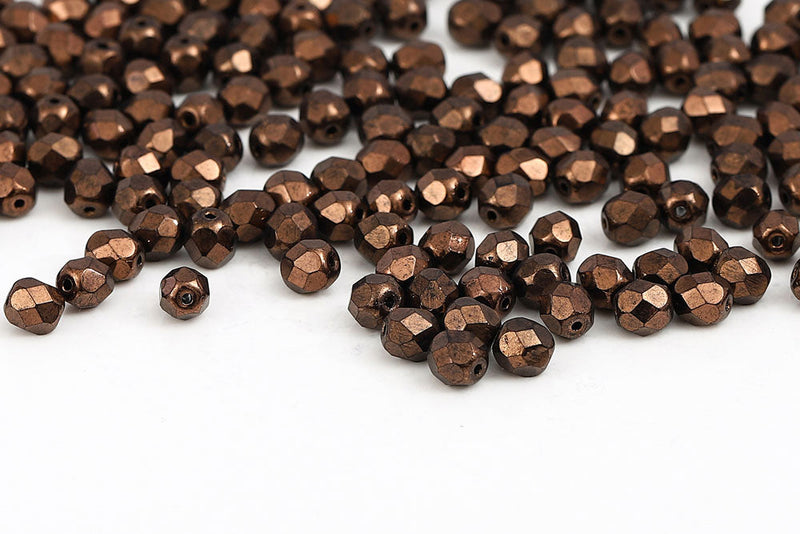 Czech Fire Polished 6mm Jet Violet Luster Round Beads