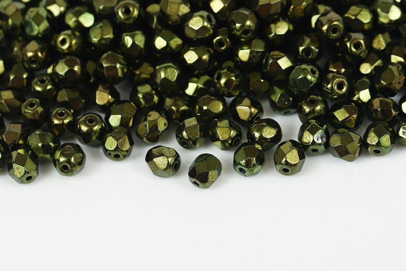 Czech Fire Polished 6mm Jet Red Luster Round Beads