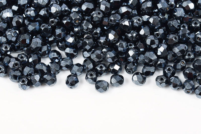 Czech Fire Polished 6mm Jet Luster Round Beads