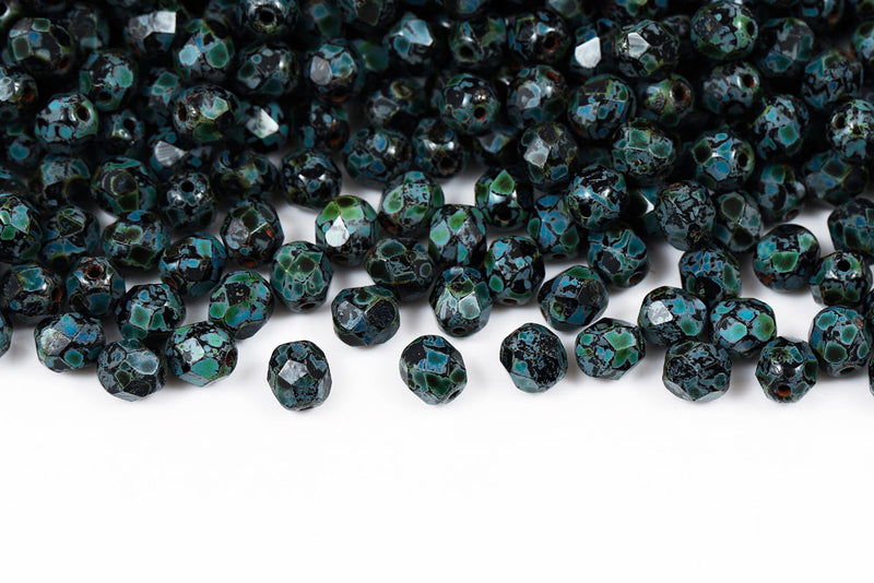 Czech Fire Polished 6mm Jet Travertin Round Beads
