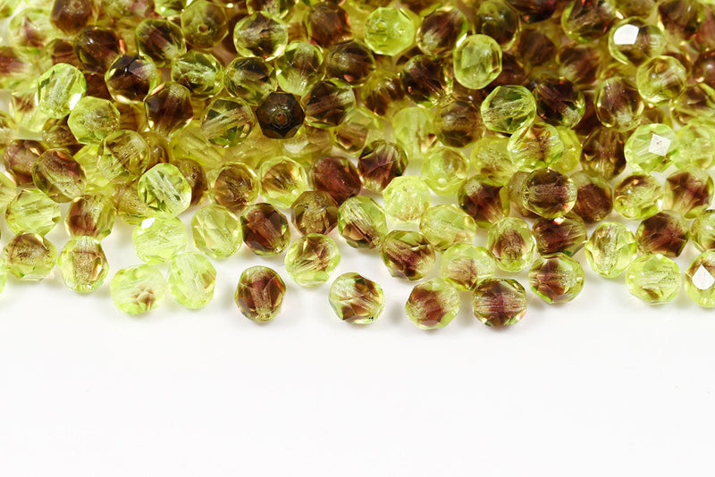 Czech Fire Polished 4mm Dark Topaz&Sulphur Yellow Mixed Round Beads