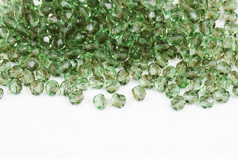 Czech Fire Polished 6mm Gary&Grass Green Mixed Round Beads