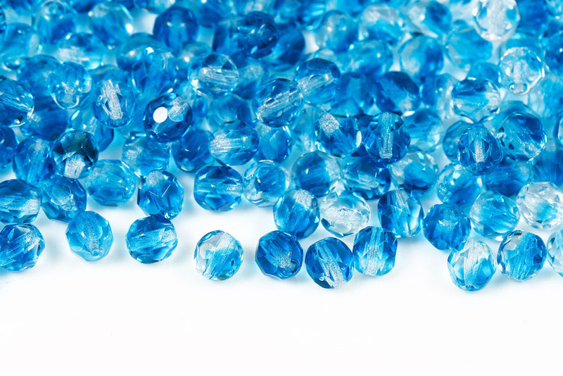Czech Fire Polished 6mm Crystal&Indicolite Round Beads