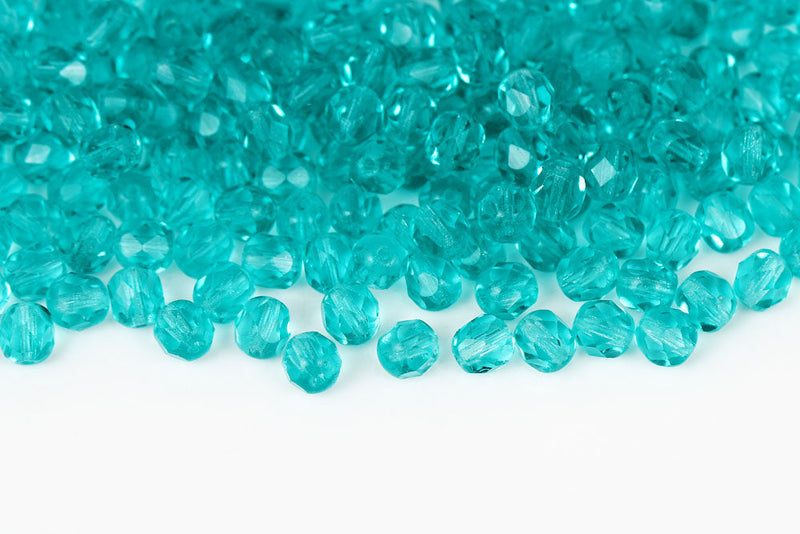 Czech Fire Polished 6mm Peacock Blue Round Beads