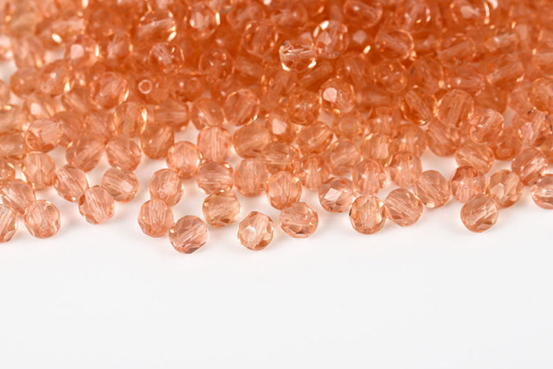 Czech Fire Polished 6mm Lt.Rose Round Beads