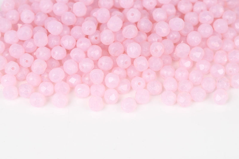 Czech Fire Polished 6mm Opal Lt.Pink Round Beads