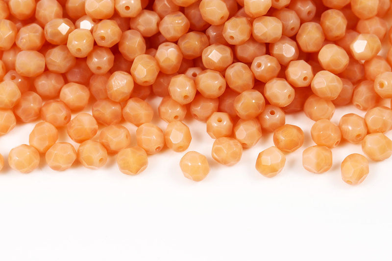Czech Fire Polished 6mm Alabaster Lt.Pink Round Beads