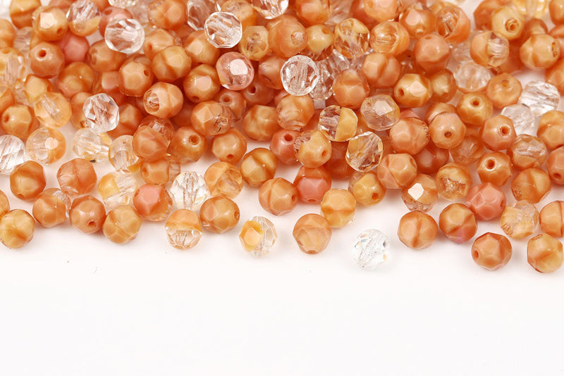 Czech Fire Polished 6mm Crystal&Lt.Rose Round Beads