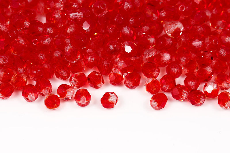 Czech Fire Polished 6mm Crystal&Siam Round Beads