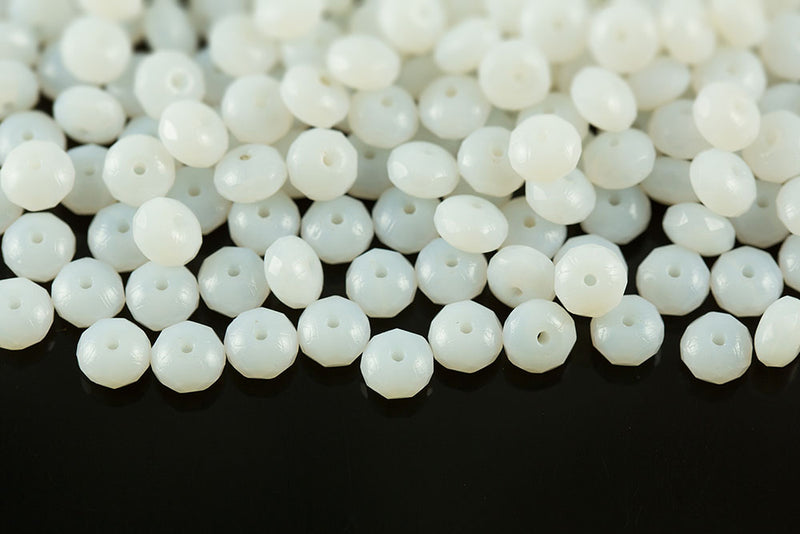 Firepolished Donuts 4×6mm Opal White Czech Glass Beads