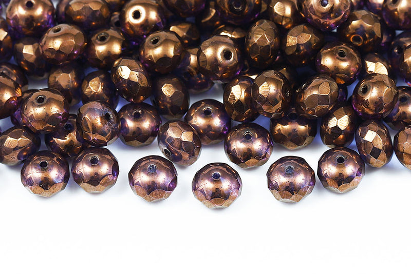 Firepolished Donuts 6×9mm Crystal Violet Luster Czech Glass Beads