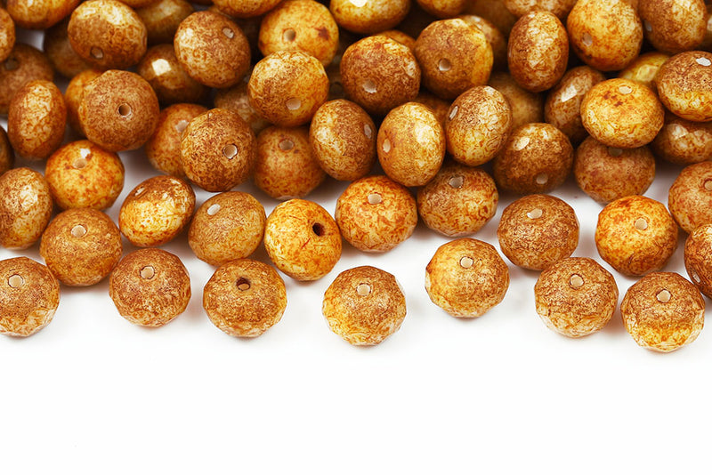 Firepolished Donuts 6×9mm Chalk Travertin Czech Beads