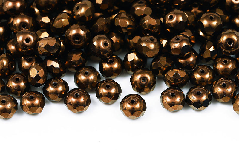 Firepolished Donuts 6×9mm Jet Violet Luster Czech Beads