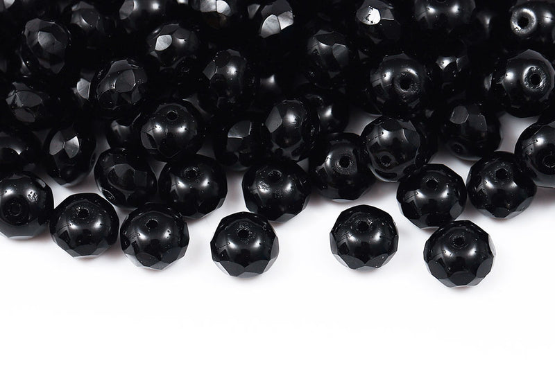 Firepolished Donuts 6×9mm Jet Czech Beads