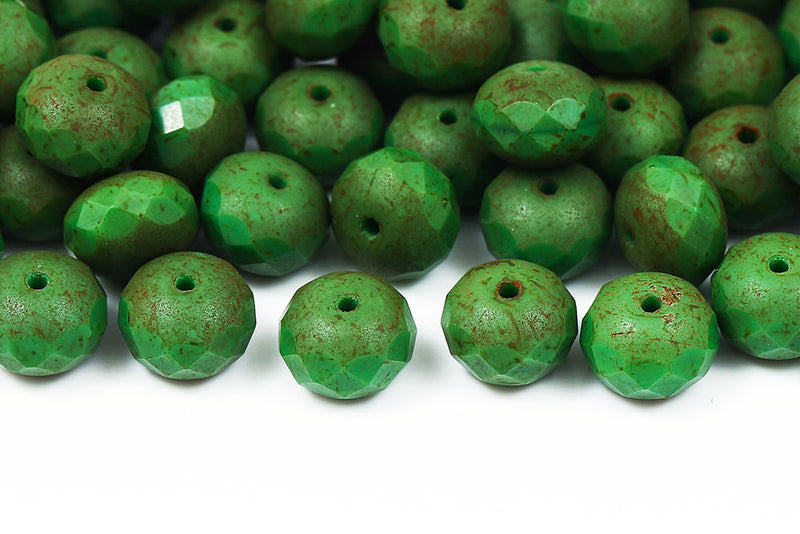 Firepolished Donuts 6×9mm Opaque Lt.Green Travertin Czech Beads