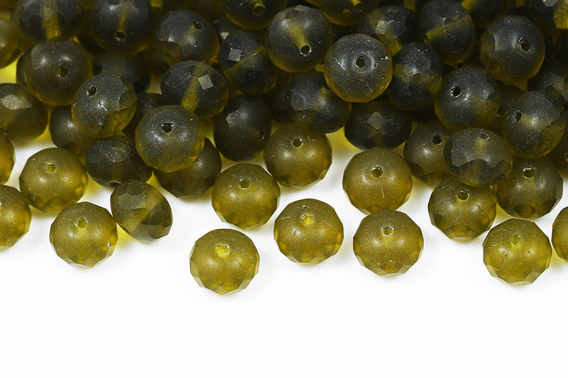 Firepolished Donuts 6×9mm Dead Leaves Green Matt Czech Beads