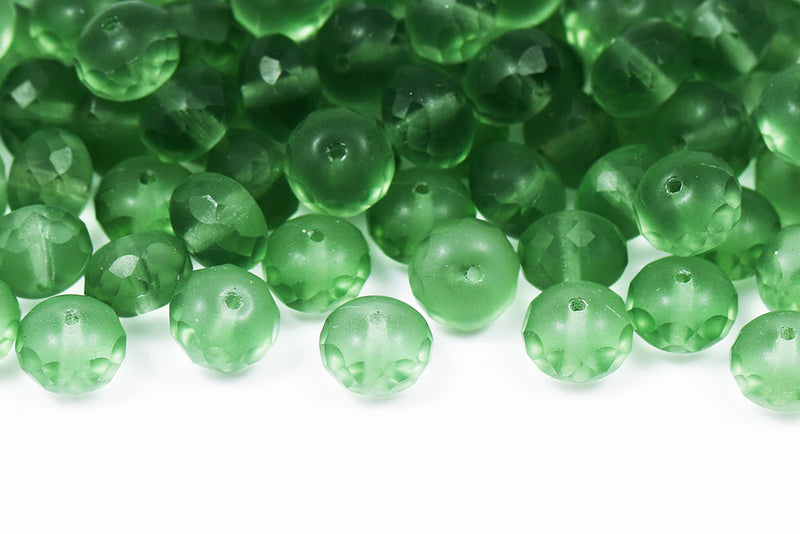 Firepolished Donuts 6×9mm Mint Green Matt Czech Beads