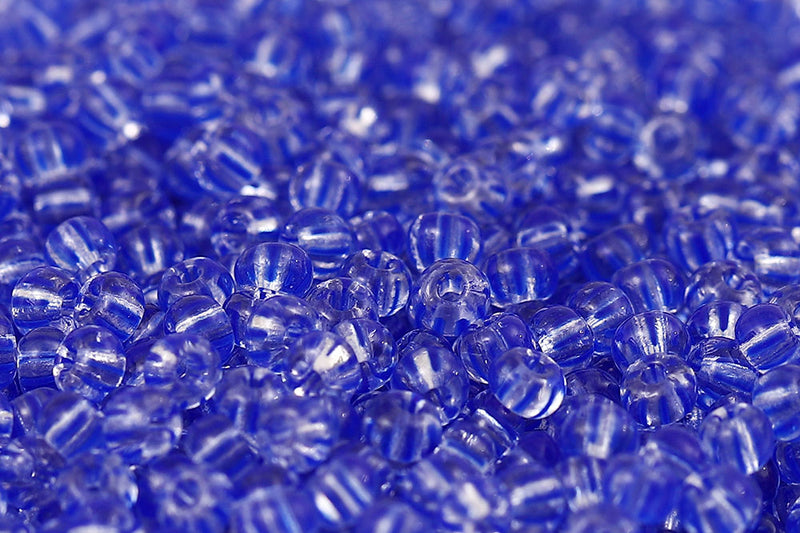 Preciosa Rocailles 8/0 Blue Stripes On Crystal Col.00331