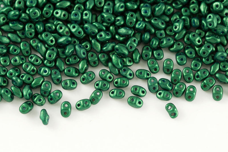 Miniduo 2×4mm Gold Shine Dark Green 2-Hole Czech Beads