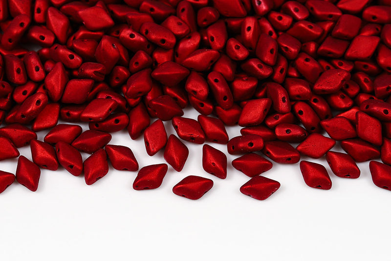 Gemduo 8×5mm Alabaster Lipstick Red Mat 2-Hole Czech Beads
