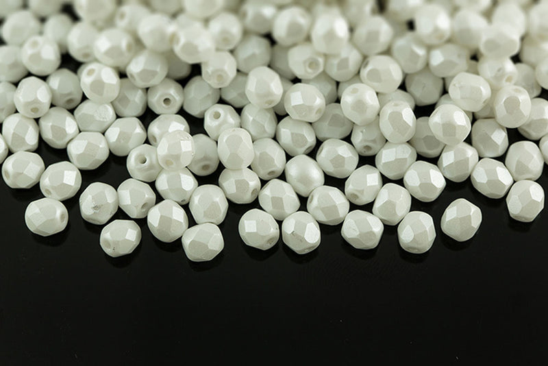 Czech Fire Polished 6mm Pastel Snow White Round Beads