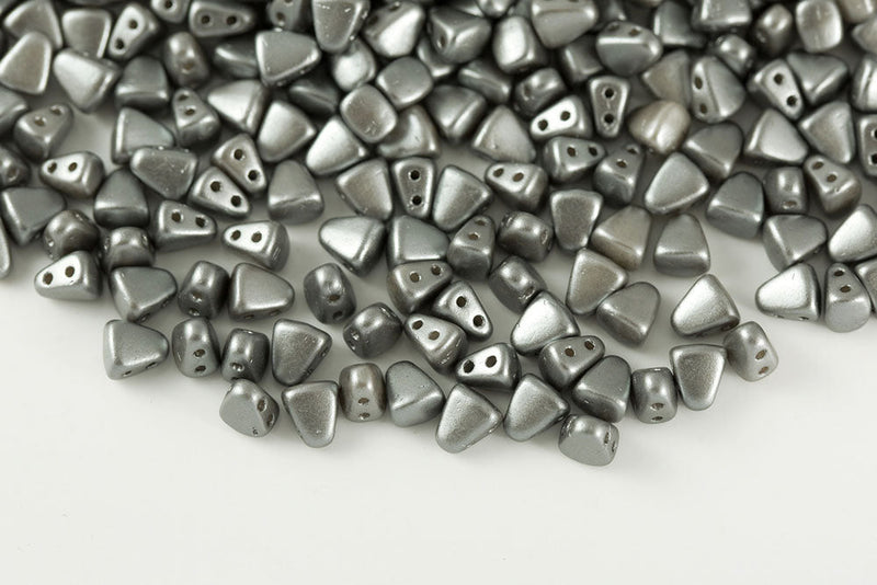 Nib-Bit 6×5mm Pastel Light Gray/silver 2-Hole Czech Beads