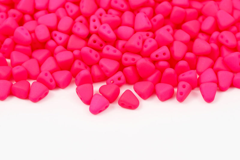 Nib-Bit 6×5mm Alabaster Pink Neon 2-Hole Czech Beads