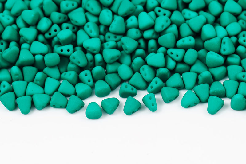 Nib-Bit 6×5mm Alabaster Dark Green Neon 2-Hole Czech Beads