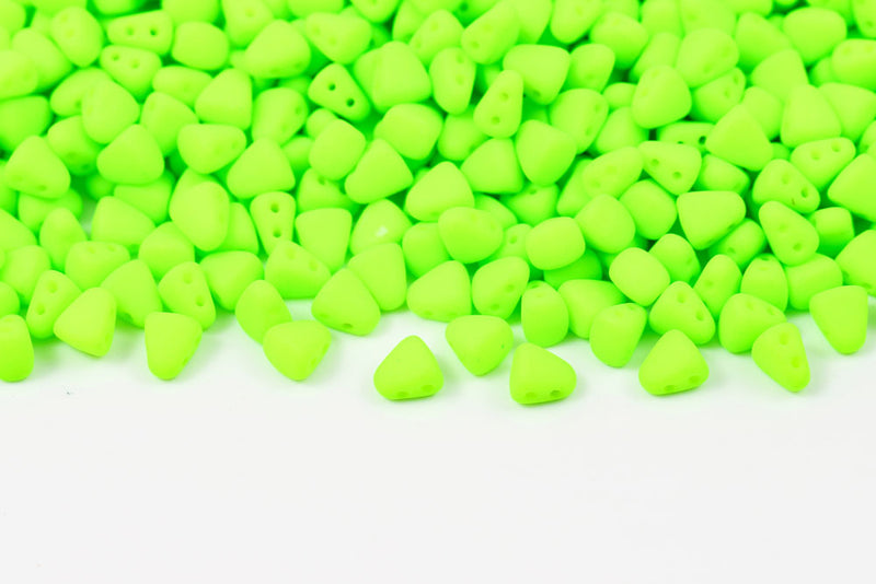 Nib-Bit 6×5mm Alabaster Lime Neon 2-Hole Czech Beads