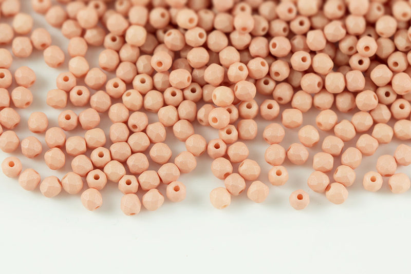 Czech Fire Polished 3mm Neon Silk Peach Round Beads