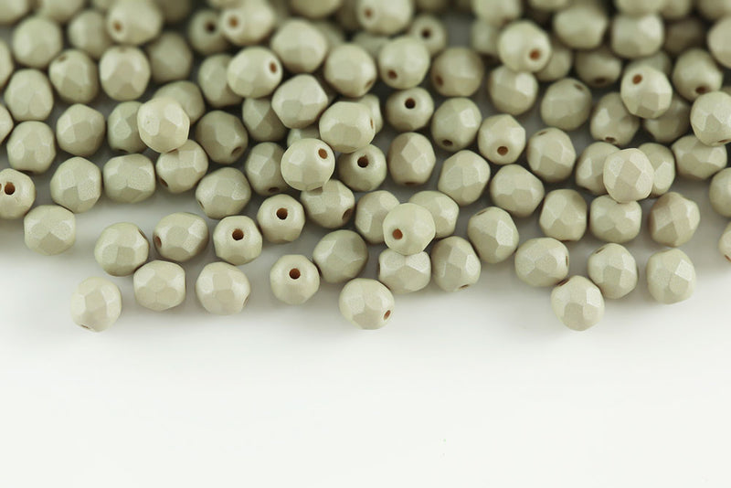 Czech Fire Polished 4mm Neon Silk Sage Round Beads