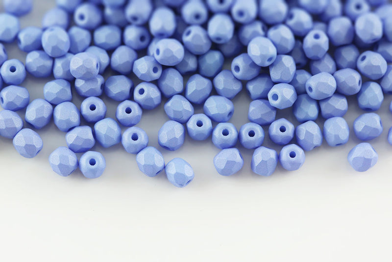 Czech Fire Polished 4mm Neon Silk Baby Blue Round Beads