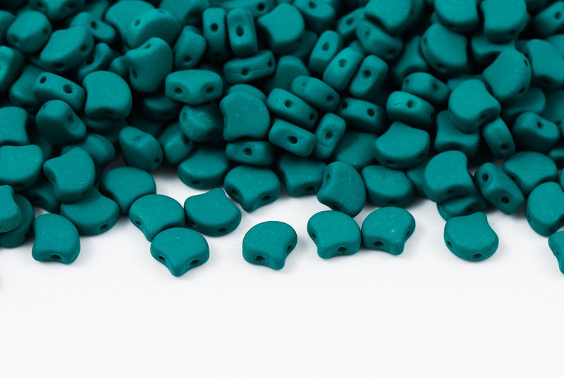 Ginko 7.5×7.5mm Light Matte Dark Green 2-Hole Czech Beads