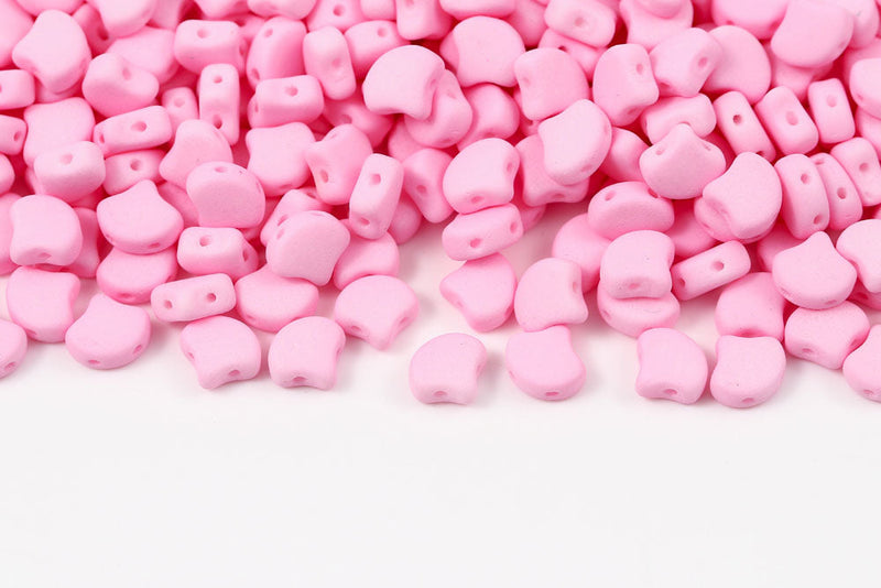 Ginko 7.5×7.5mm Light Matte Pink 2-Hole Czech Beads