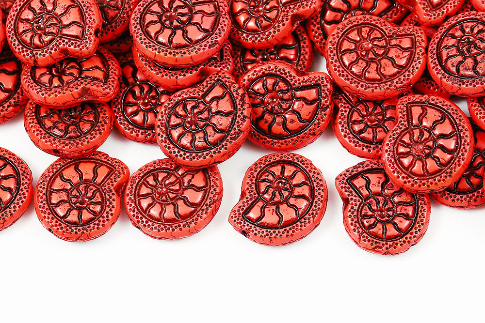 Nautilus 18×16mm Opaque Red With Black 1-Hole Czech Beads