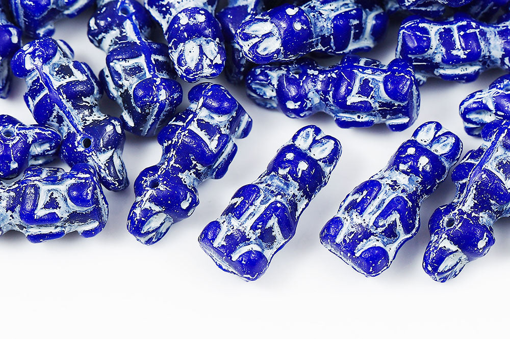 Bunny 17×8mm Opaque Blue With White 1-Hole Czech Beads