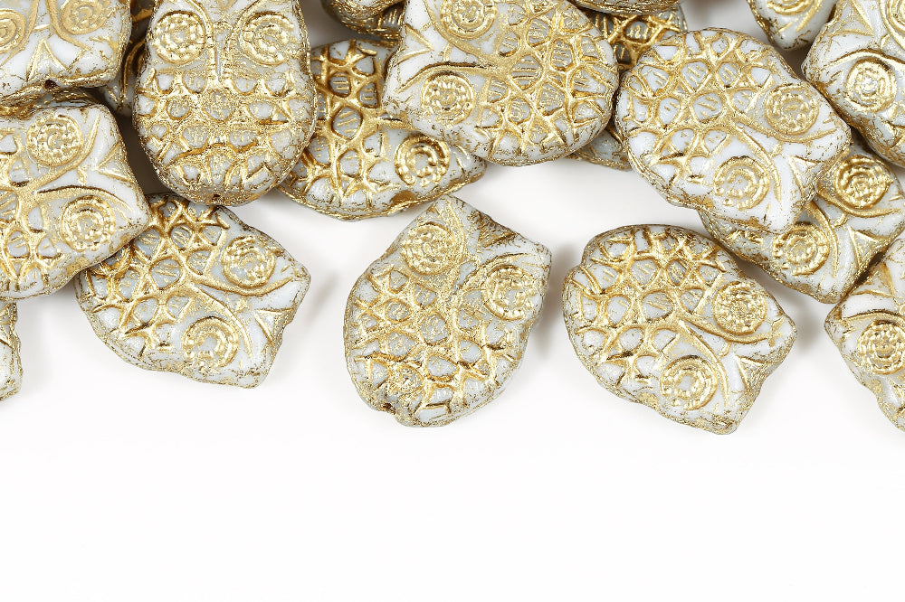 Owl 18×15mm Alabaster With Gold 1-Hole Czech Beads