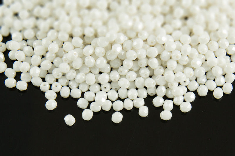 Czech Fire Polished 4mm Chalk Luster Round Beads