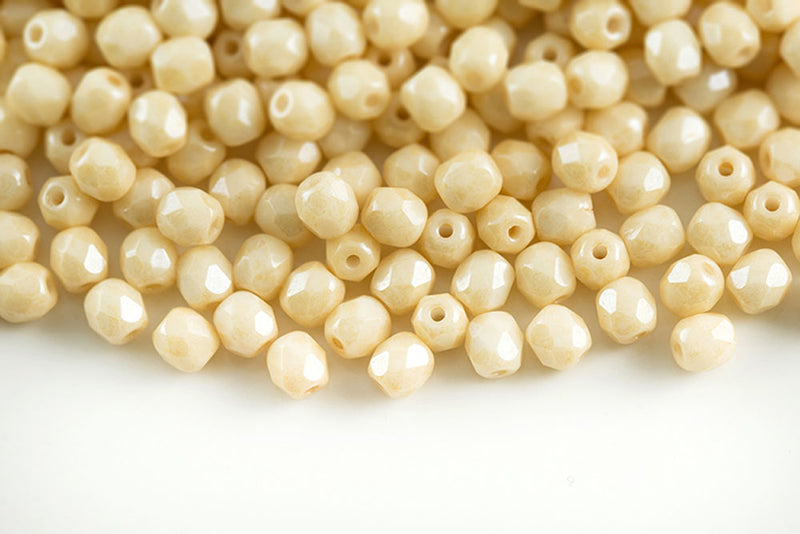 Czech Fire Polished 4mm Chalk Orange Luster Round Beads