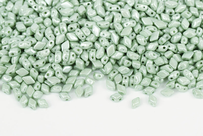 MiniGemduo 6×4mm Chalk Light Green Luster 2-Hole Czech Beads