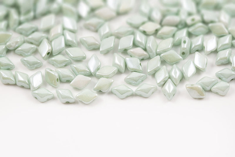 Gemduo 8×5mm Chalk Light Green Luster 2-Hole Czech Beads