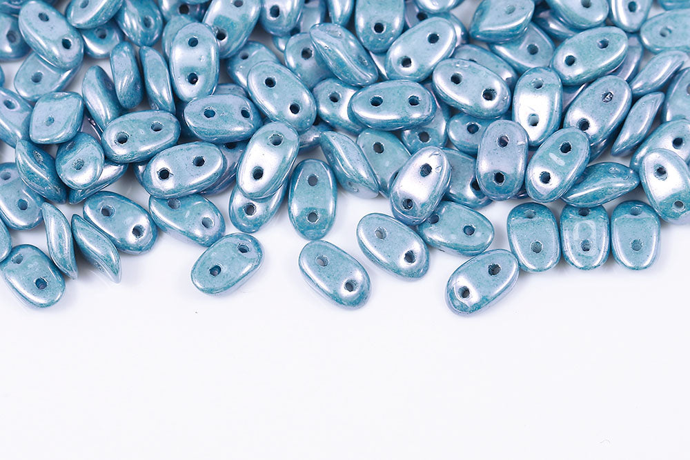 Wave 3×7mm Chalk Blue Luster 2-Hole Czech Beads
