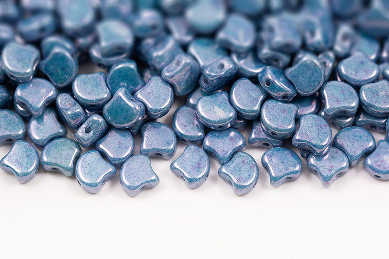 Ginko 7.5×7.5mm Chalk Blue Luster 2-Hole Czech Beads
