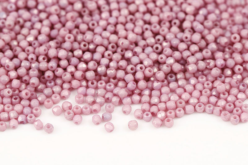 Czech Fire Polished 2.0mm Chalk Lila Luster Round Beads