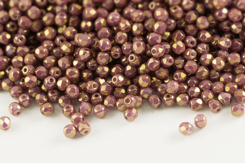 Czech Fire Polished 3mm Chalk Violet Luster Round Beads