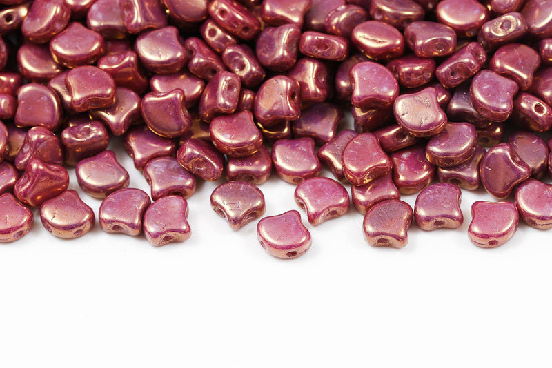 Ginko 7.5×7.5mm Chalk Violet Luster 2-Hole Czech Beads
